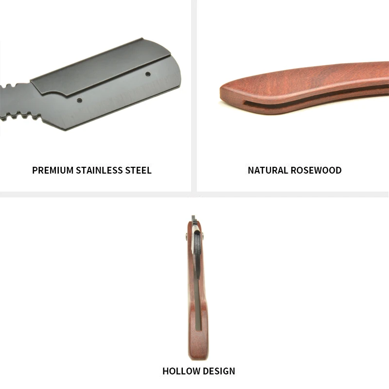 Natural Color Private Label Color Wood and Stainless Steel Razor Straight ,Black Straight Edge Barber Razor