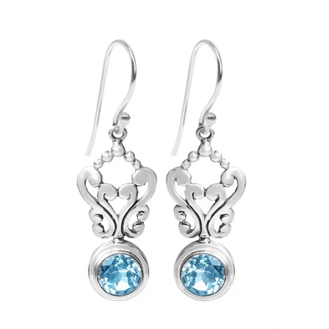 
wholesale new year design natural faceted cut blue topaz gemstone 925 solid sterling silver fine jewelry earring for sale 