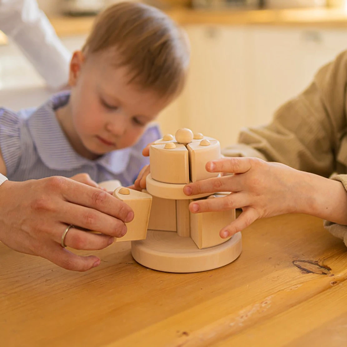 OEM - ODM Unfinished Wooden birthday cake toy Wood baby toys Play food Cake wooden toy