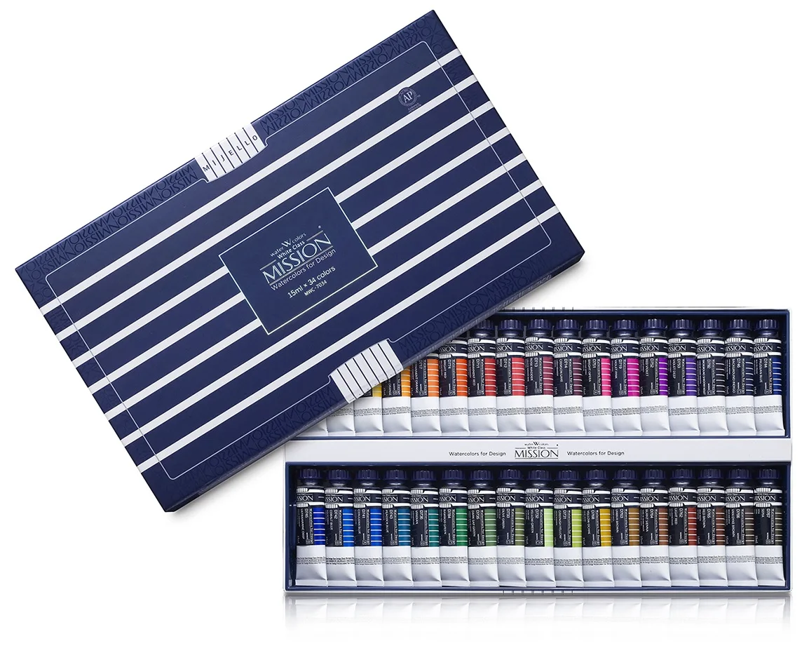 Mijello MISSION WHITE CLASS Design Watercolor Set (15ml x 34 Colors)