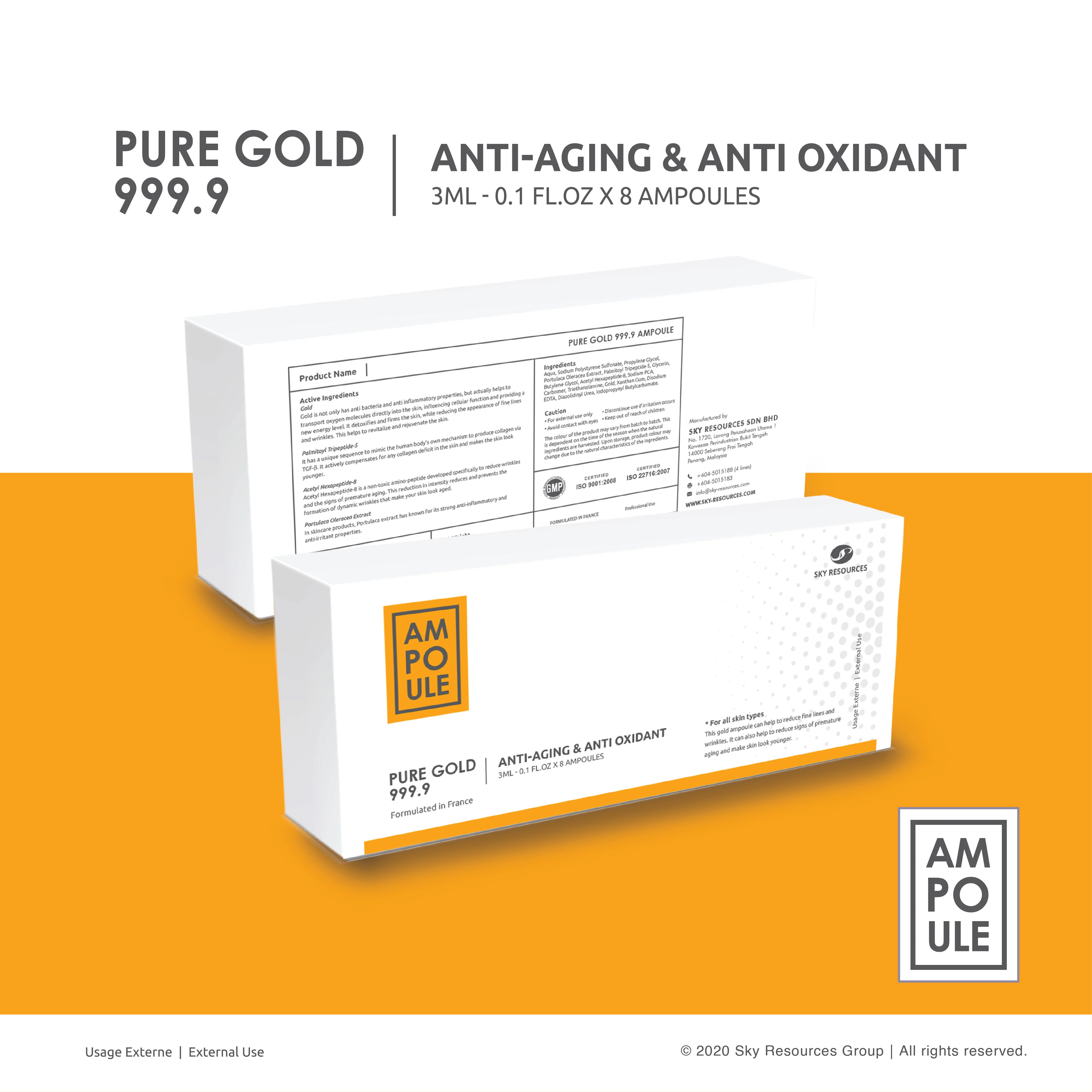 Luxury Pure Gold 999.9 Glass Ampoule Serum Deep Moisturizing Collagen Facial Essence 24K Gold Anti-Wrinkle for All Skin Types