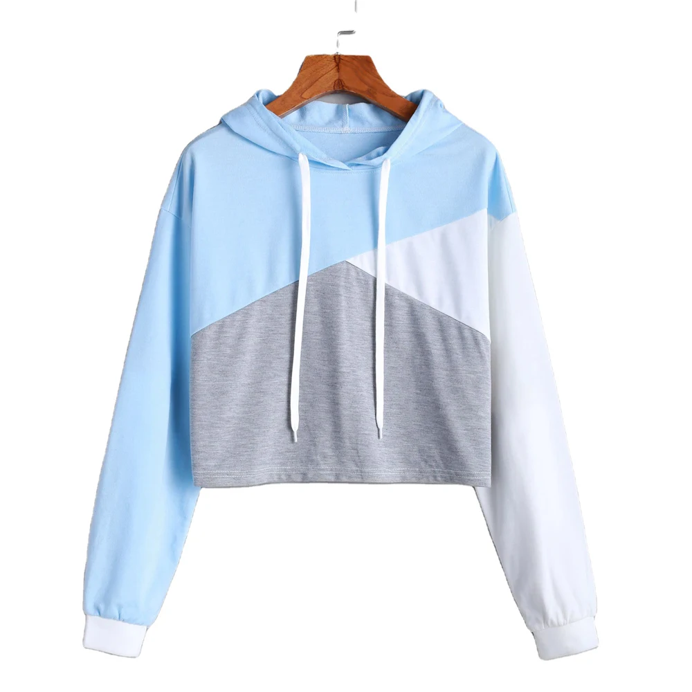 Лидер продаж белый женский укороченный топ из 100% хлопка худи на заказ с длинным рукавом и вырезом