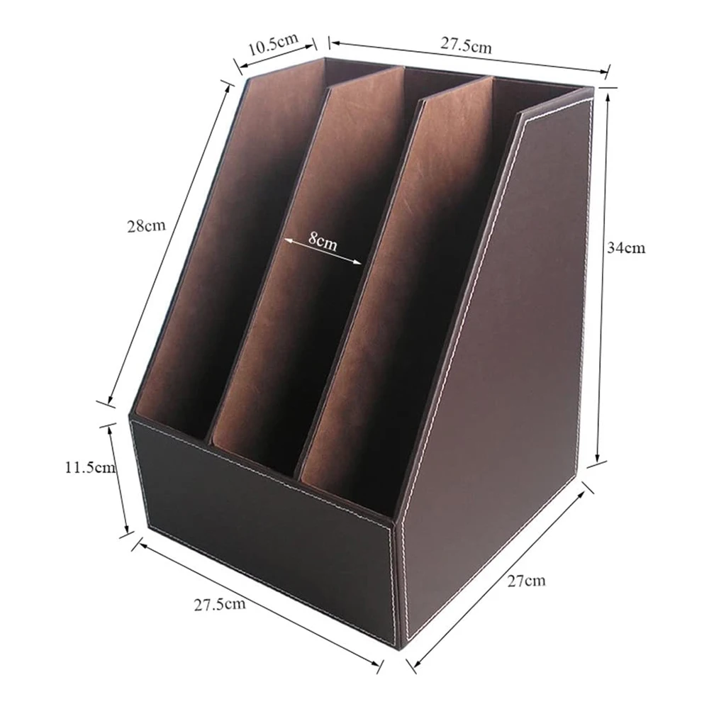 Office Magazine Holder Leather / Wood Office Desktop Original Brown Color Magazine Organizer