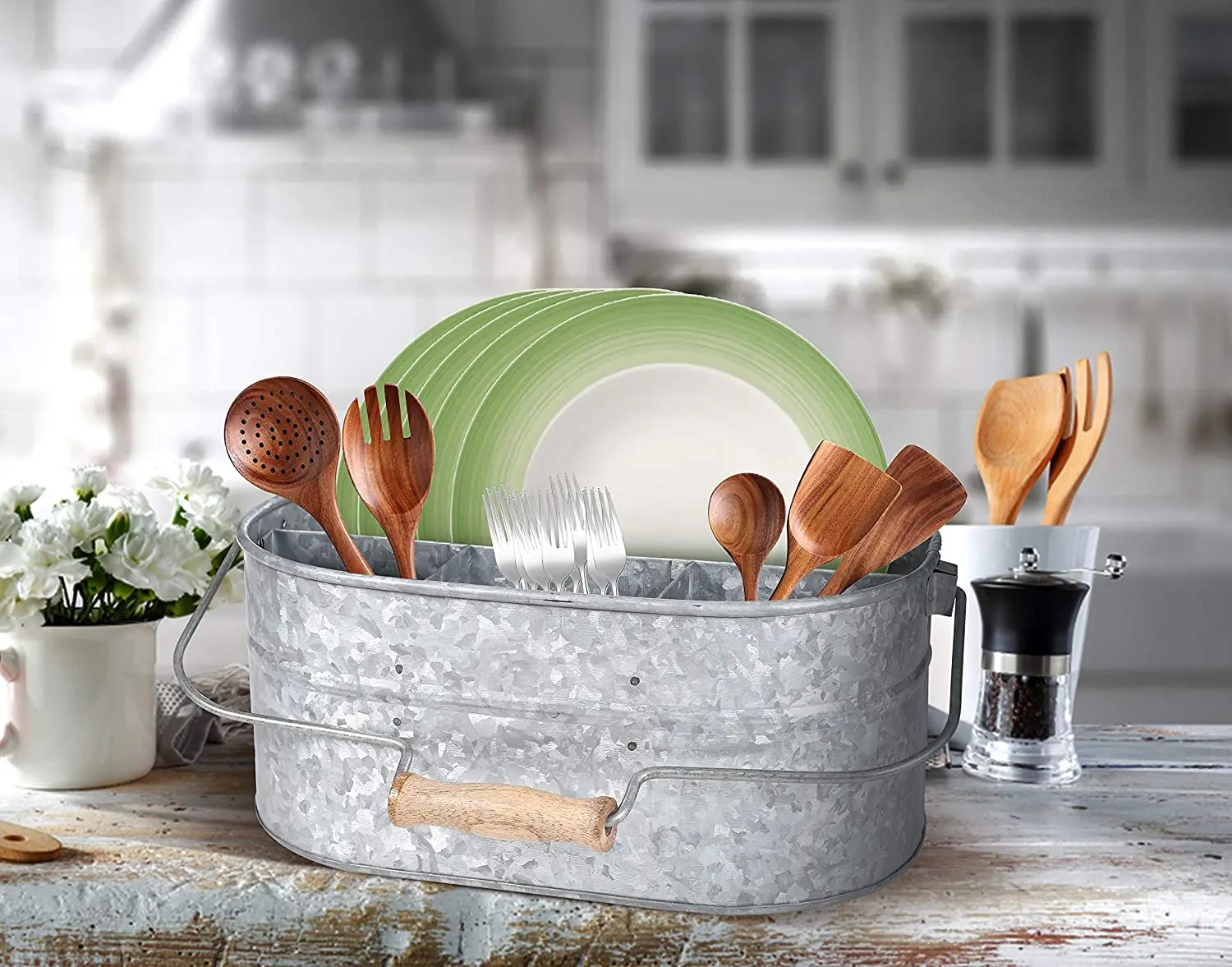  Оцинкованный металлический каркас с 4 отсеками держатель для кухонной утвари