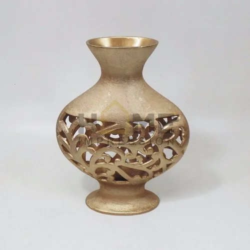 Gold Powder Coated Metal Iron Vase Set Of 2 Brown Color Neck Home Decorative Flower And Planters Garden Ware Accessories