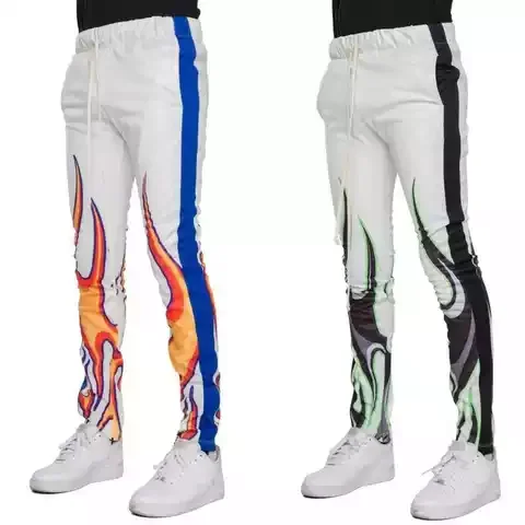 Flame printed pants custom logo track pants cotton polyester pants wholesale price street wear