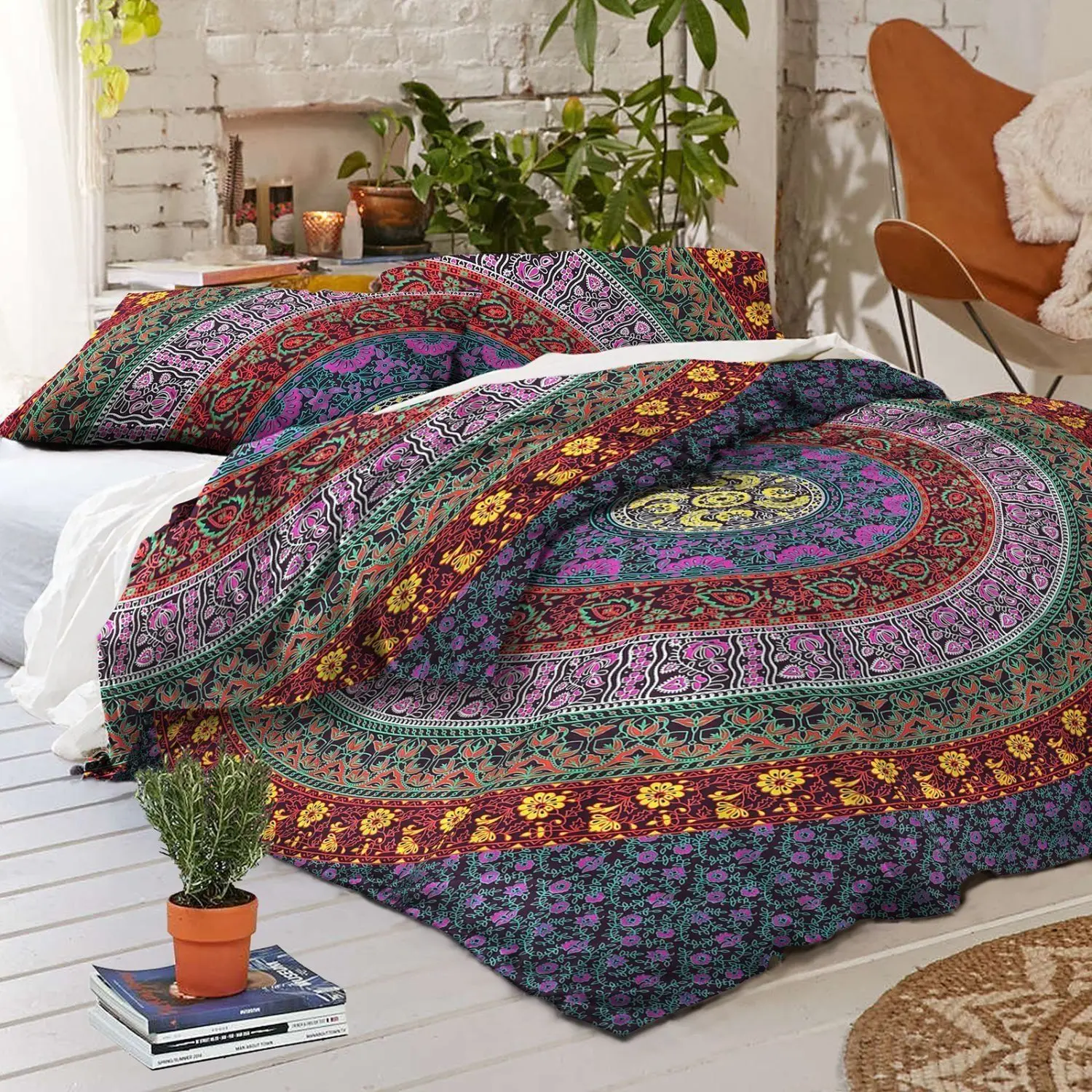 Decorative Mandala Duvet Cover Indian Handmade Doona Cover Queen Reversible Cotton Quilt Cover