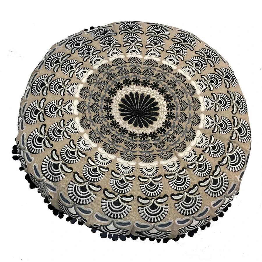 White Customized round mandala floor seat cushion