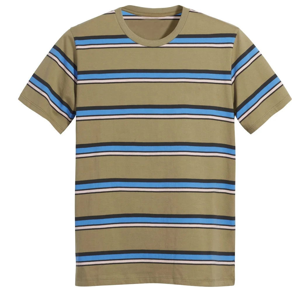 2023 Custom T Shirts Wholesale High Quality Plus Size Tee Mens Clothing 100% Cotton Stripped Shirt Crew Neck Casual OEM