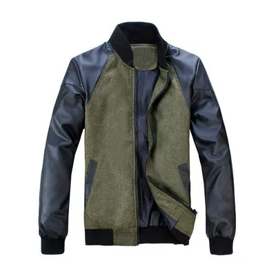 Новейший товар оптовая продажа куртка из зеленой искусственной кожи с воротником-стойкой и длинным рукавом Повседневная Свободная мужская