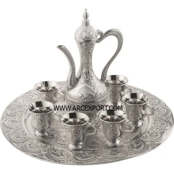 Brass Antique Turkish Coffee Pot Fancy Decorative Unique Wholesale Luxury Dark Green Copper Metal Coffee Pot