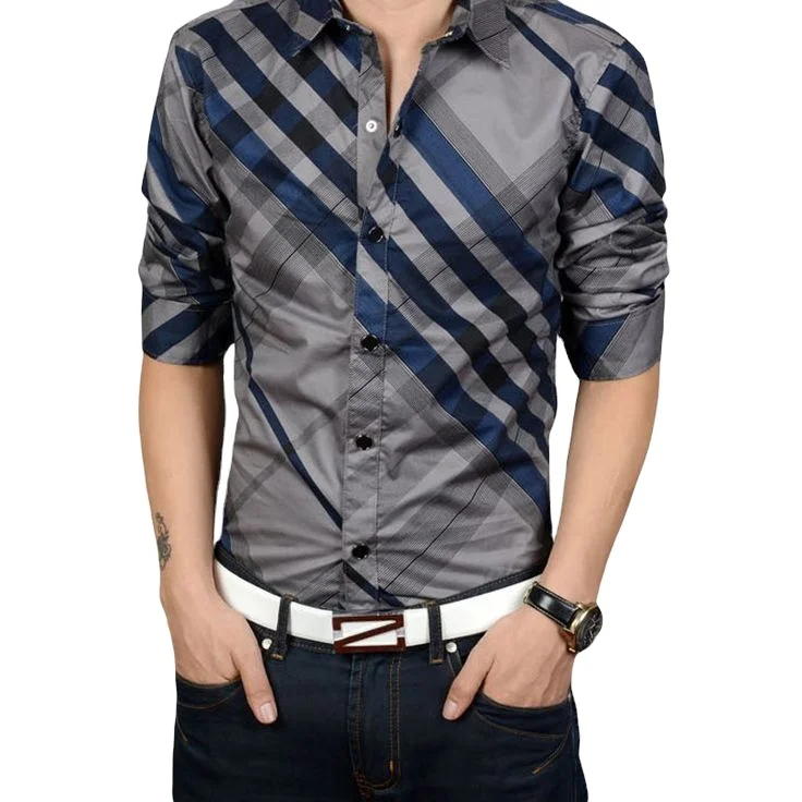 Polyester Shirts Best Selling Cheap OEM Long Sleeve with Print Men Comfortable Check Shirt Collection in Bangladesh Top Quality
