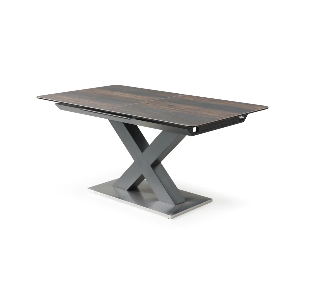 Rectangular Folded Sintered Stone Black Metal Frame Auto Liftup Center Opening Extension Home Furniture Dining Table