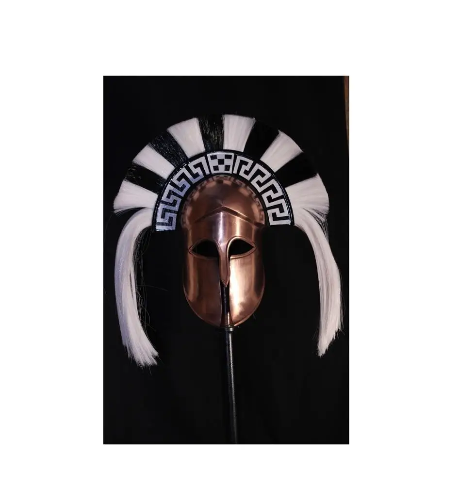 Greek Corinthian Helmet SPARTAN HELMET WITH WHITE  FUR USED BY WORRIER with customized logo
