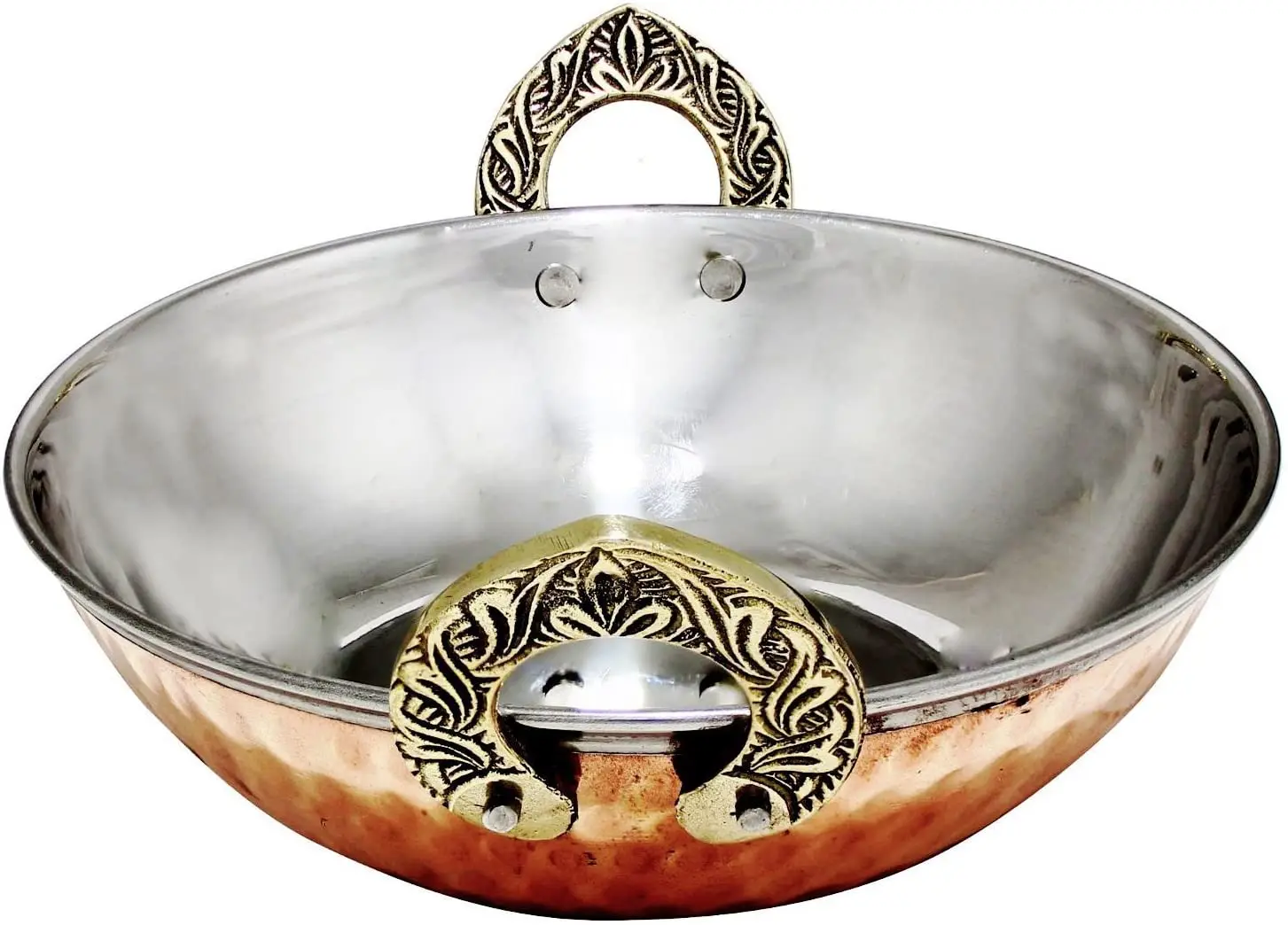 Stainless Steel Bowls Steel Pan with Solid Brass Handle ( Karahi Pan Kitchen Utensils Latest Copper Premium Set of 4 50 Sets
