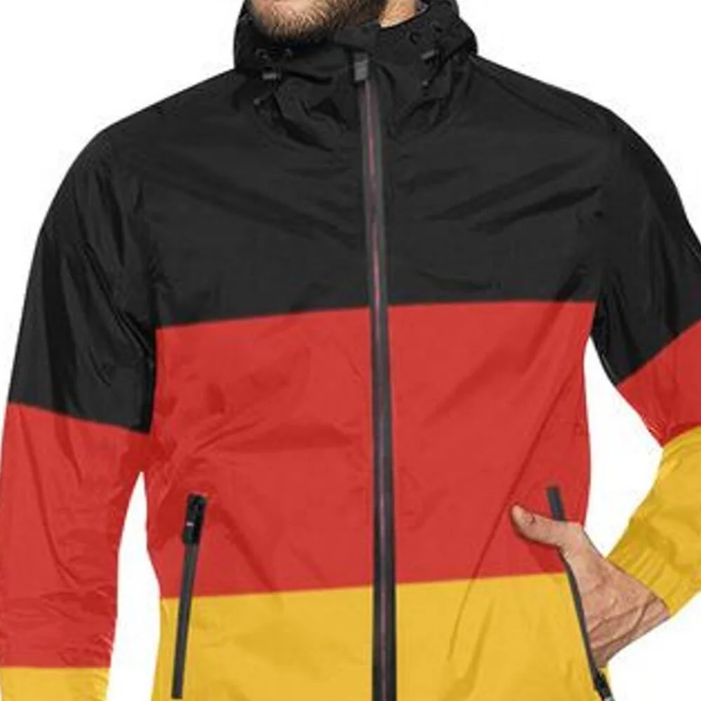Comfortable Men Full Zip German Flag Color Windbreaker Jacket