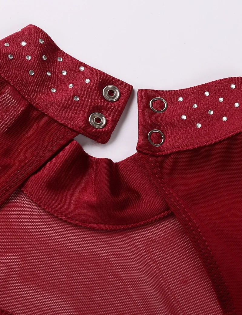  Women Adult Mesh Shiny Rhinestones Splice Bodice Figure Skating Gym Leotard Ballet Dance