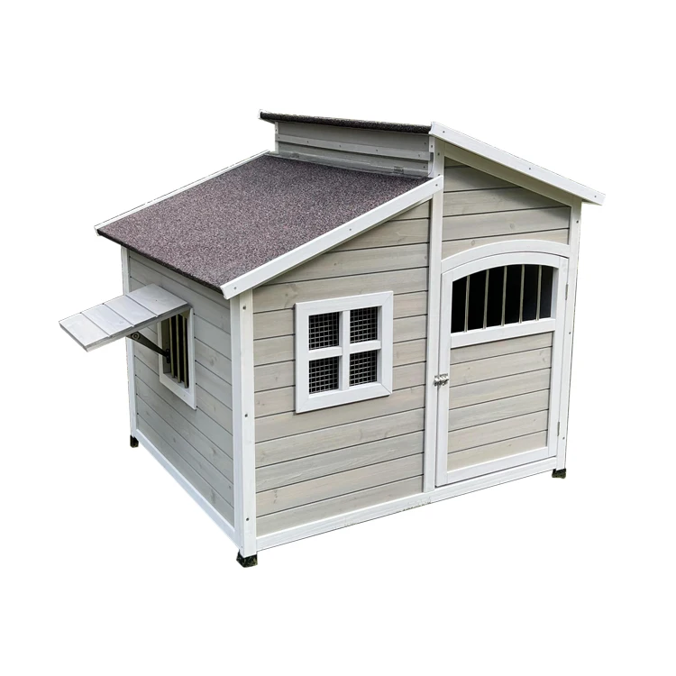Weatherproof Large Wooden Cabin Style Elevated Outdoor Dog House with Door