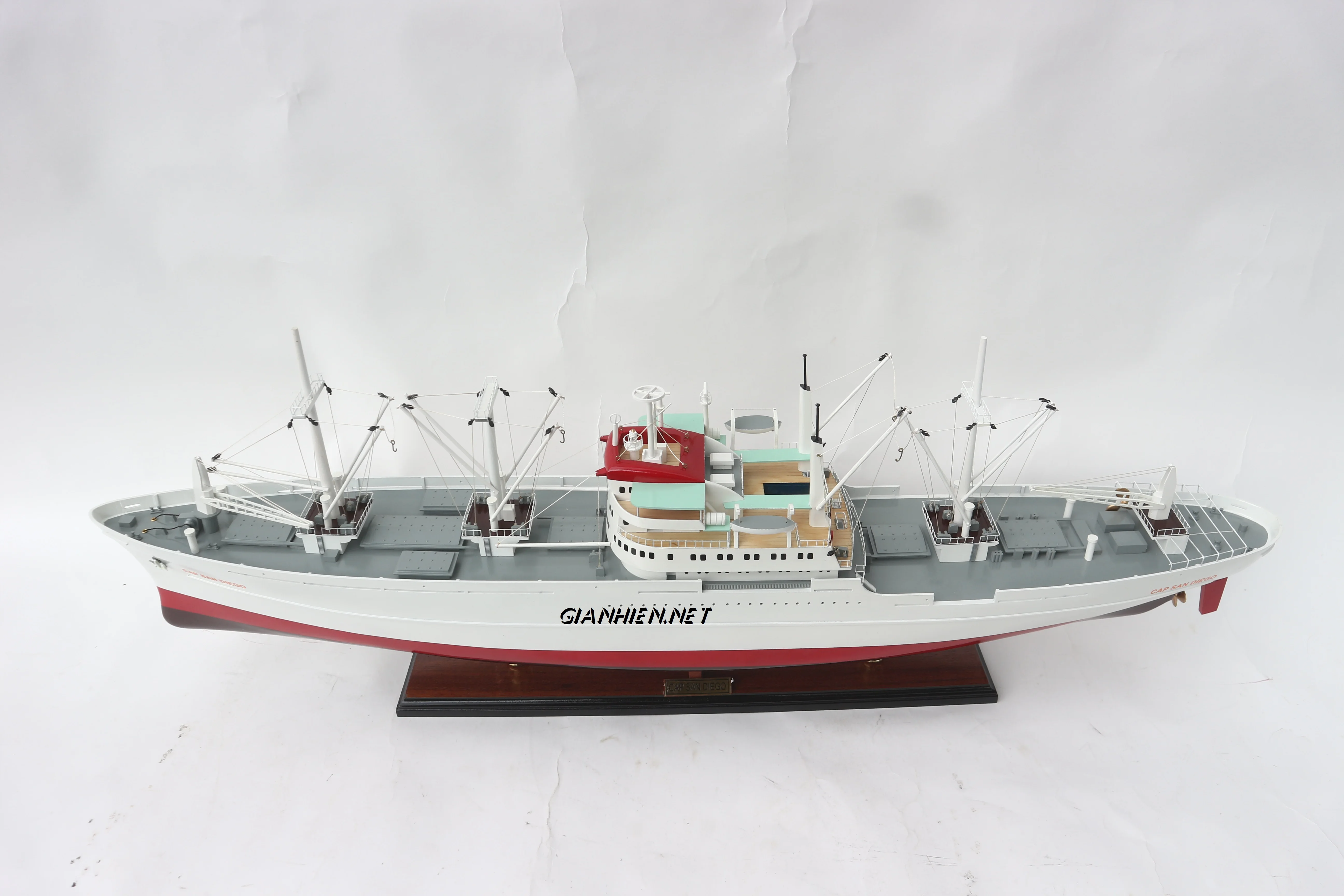 CAP SAN DIEGO SHIP WITH CRANE - WOODEN TANKER MODEL - HANDICRAFT OF VIETNAM