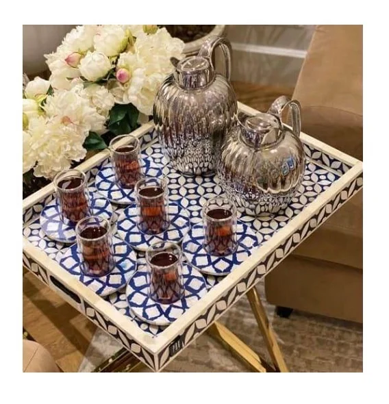 Wholesale 2 Pcs Set Rectangular Natural Buffalo Horn Epoxy Resin Inlay Serving Tray Home Decor Tray by Quality Handicrafts