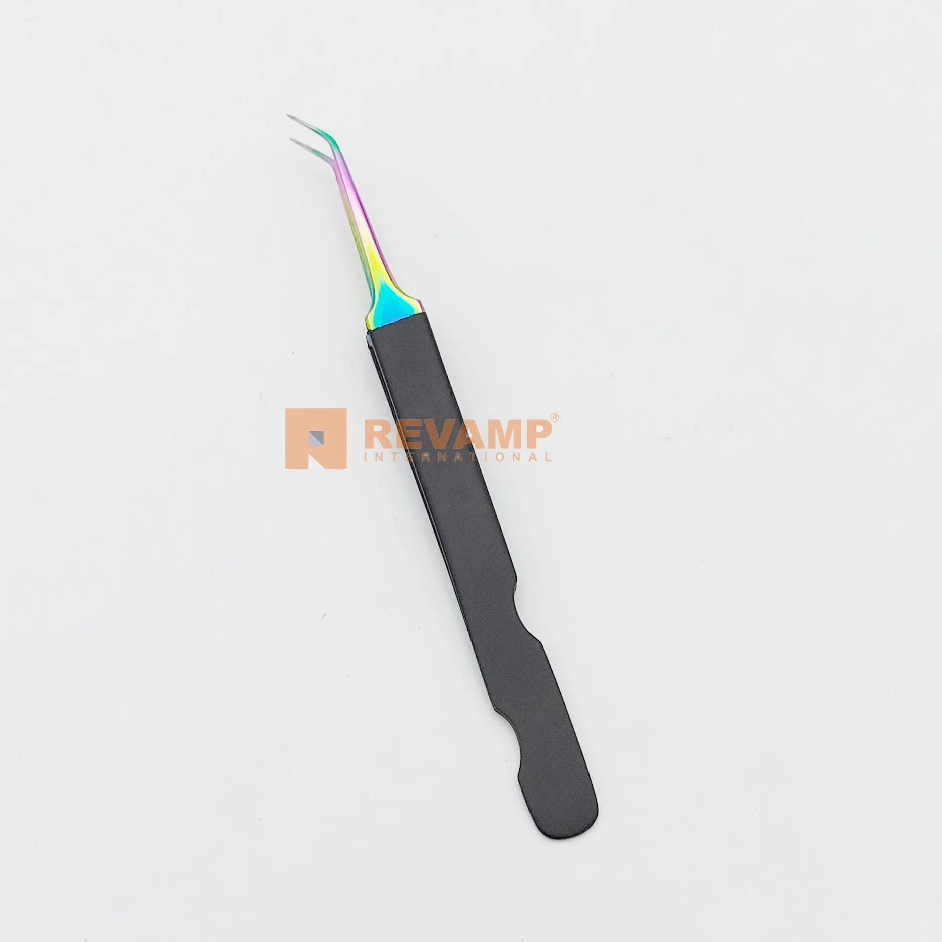 45 degree Matte black base cut handle multi tip tweezers with brand logo Eyelash Extension Tweezers hand tested