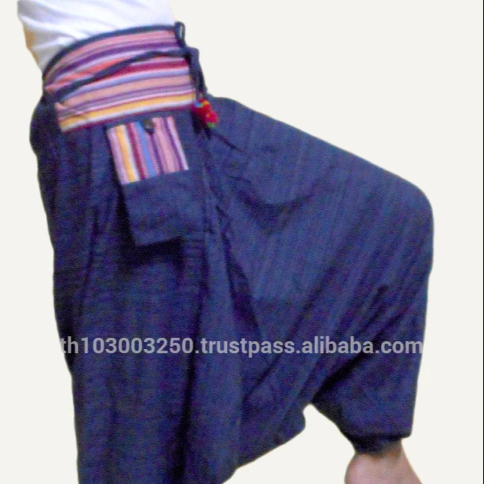 VTG HIPPIE BOHO oriental harem cotton gypsy yoga belly dance art fisherman Tribal Alladin Trousers pants SOLID color pom pom