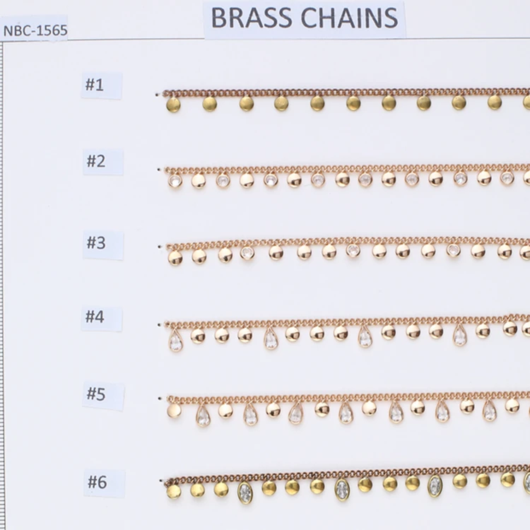 Korean quality Handmade Fashion Brass chain with cubic zirconia brass charm in Raw