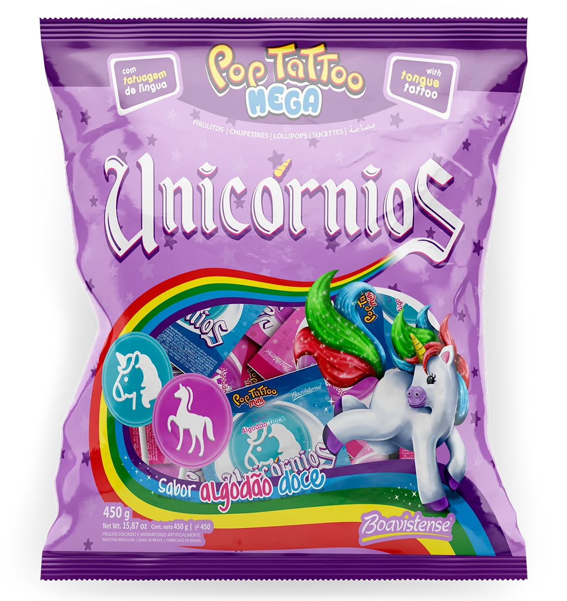 68911 - Pop Tattoo Unicornios Cotton Candy Flat Lollipop Tongue Tattoo 18g 28x25un