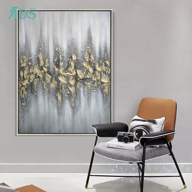 
Handpainted Oil Paintings Glitter Gold Foil Art Large Abstract Canvas Painting 