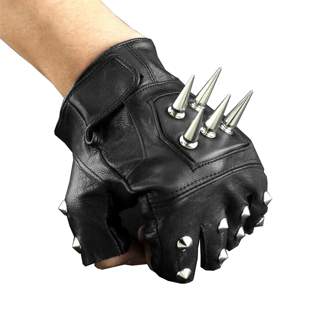 Biker Studded Leather, Half Finger, fingerless Fashion gloves