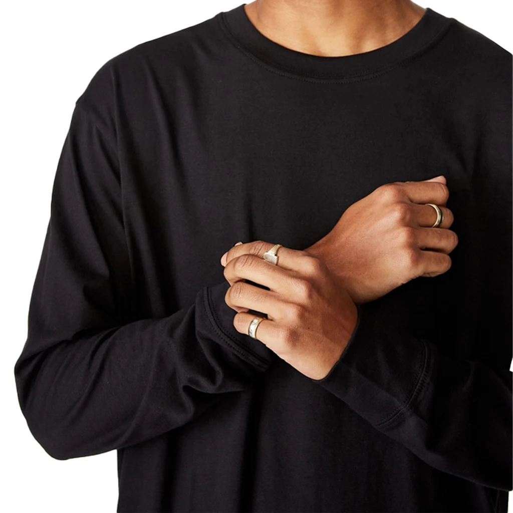 Мужская хлопковая футболка с длинным рукавом черная Однотонная сезон лето 100%