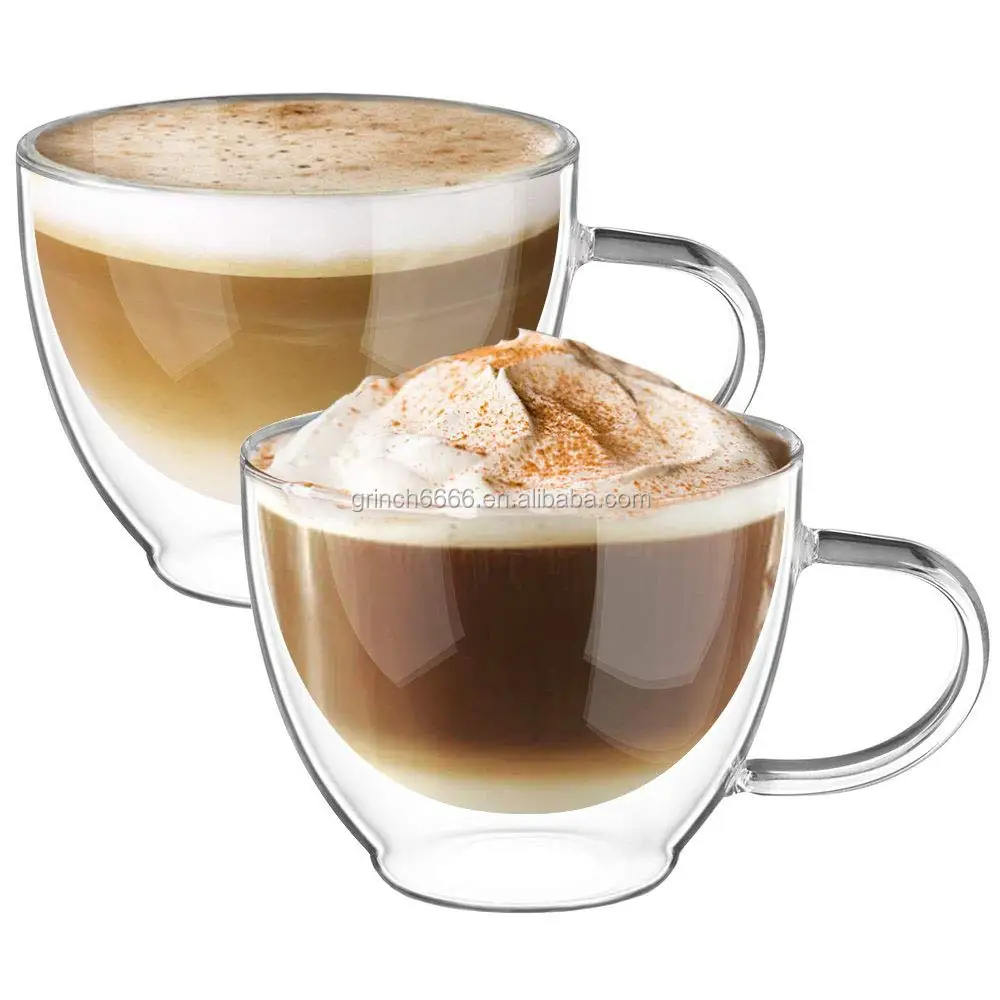 Двухслойные стаканы для капучино с ручкой латте Macchiato стеклянные молочного сока 350 мл
