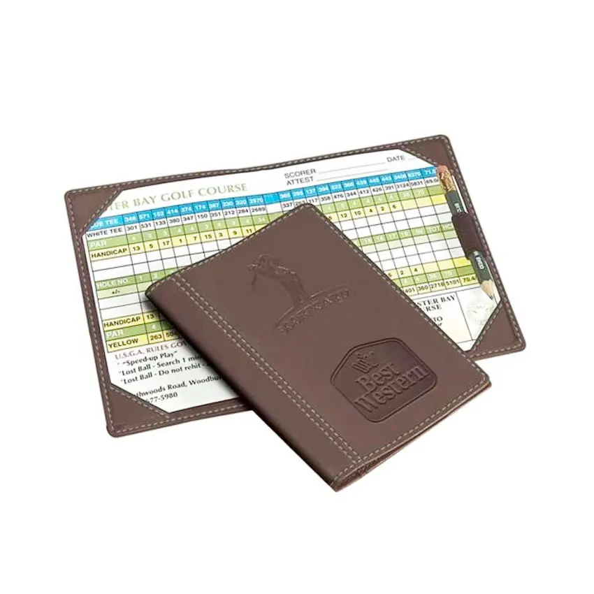 custom logo leather golf scorecard yardage book cover