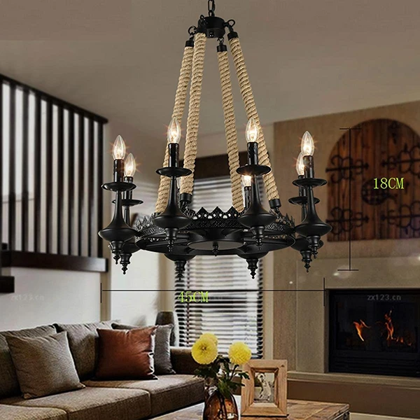 European style rustic Rope Lights vintage chandelier 8lights