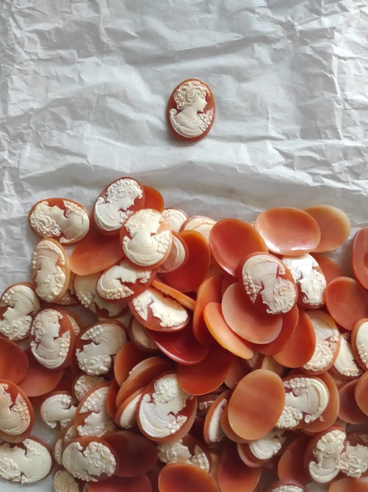 Loose Cornelian Shell Cameos carnelian cameo with lady and flowers from italy oval cut handmade vintage victorian style no resin