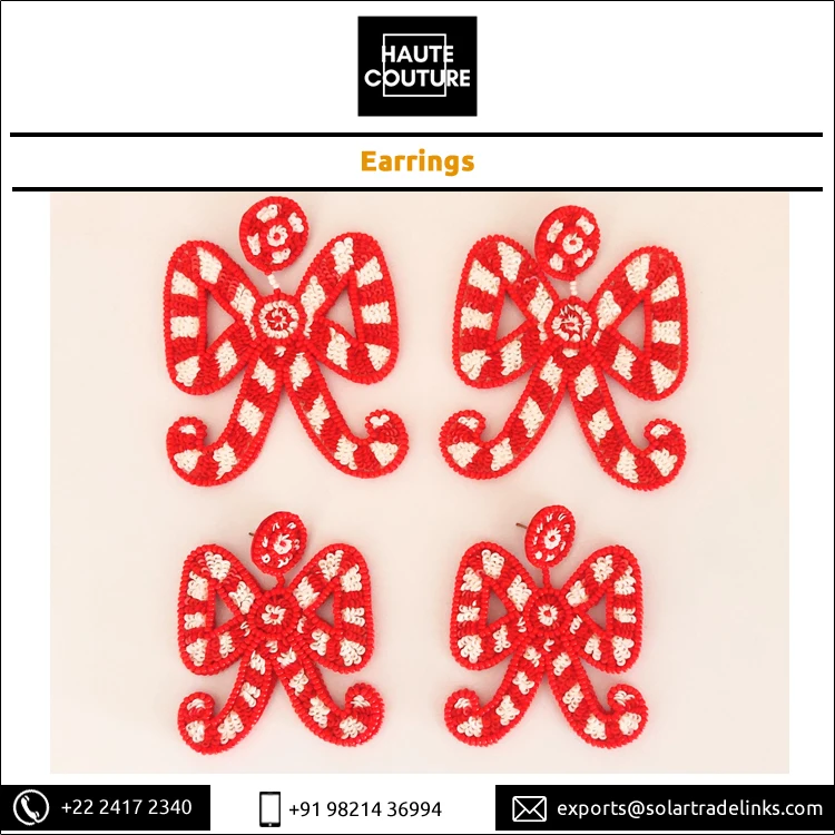 Sequins & Beads Made Candy Cane Drop Earrings Hand Embroidered Handmade Earrings from Contract Manufacturer