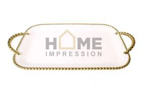 3 отсека бело-золотой оставляет края крышки интересный яркий поднос Ename бисерной вышивкой Роскошные кривой лоток