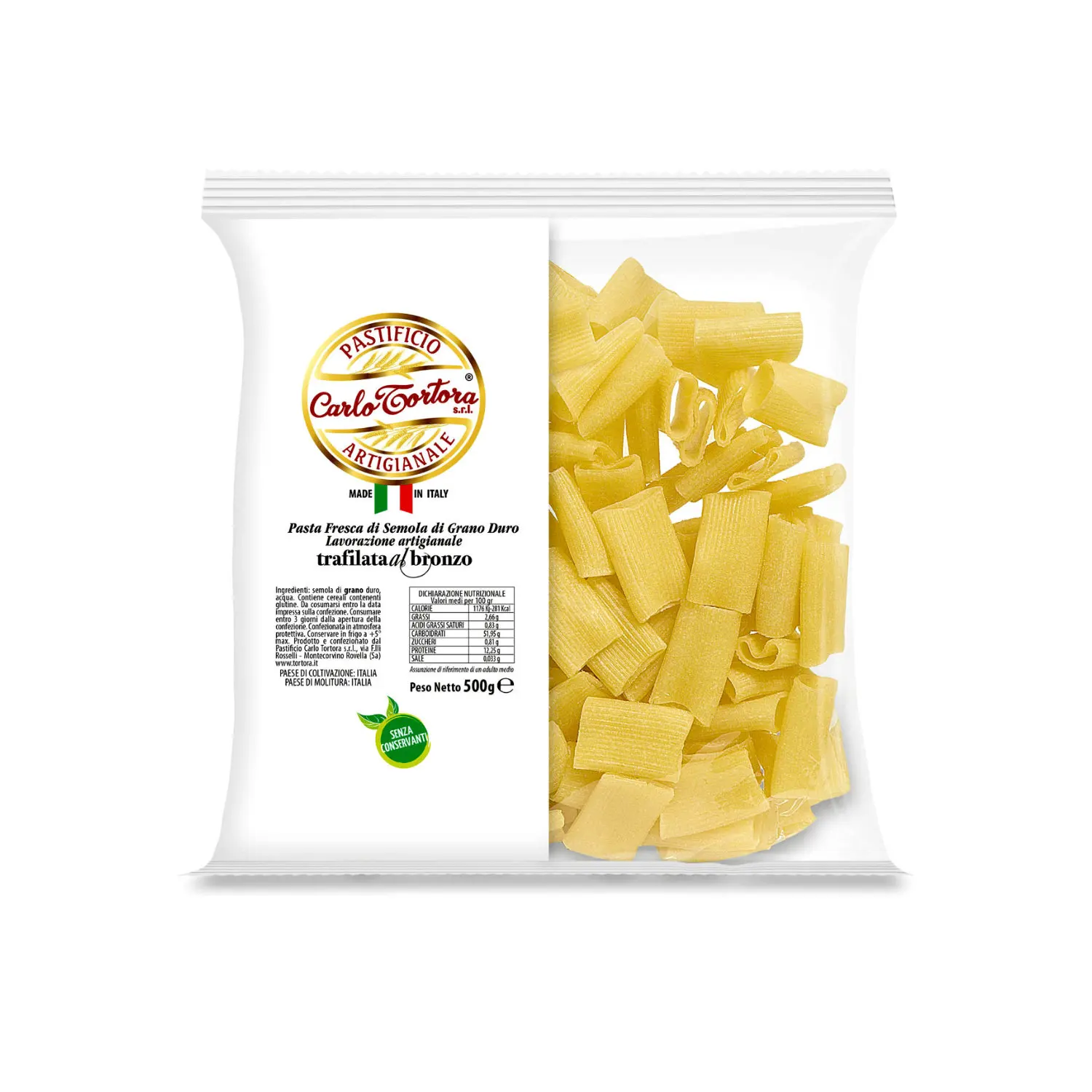 Rigatoni 500g Tortora Selection Fresh Pasta Italian Semolina Durum Wheat Pasta - High Quality Pasta
