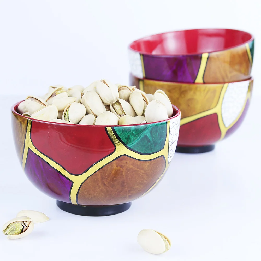 
HIGH QUALITY HAND-PAINTED VIETNAM COLORFUL BOWL LACQUER DECORATIVE HOT SELLING WOODEN BOWLS 