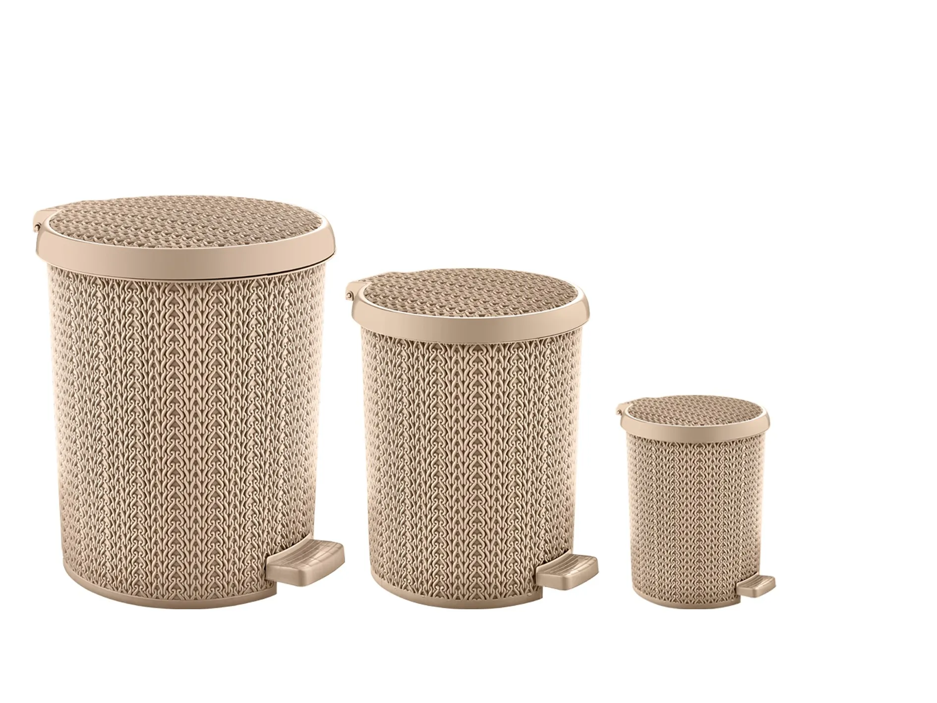 Plastic Braided Round Pedalled Dustbin Set