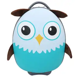 Cute Kids Blue Owl Cartoon Animal Trolley Luggage Bag Carry On Suitcase with Wheels for International Travel