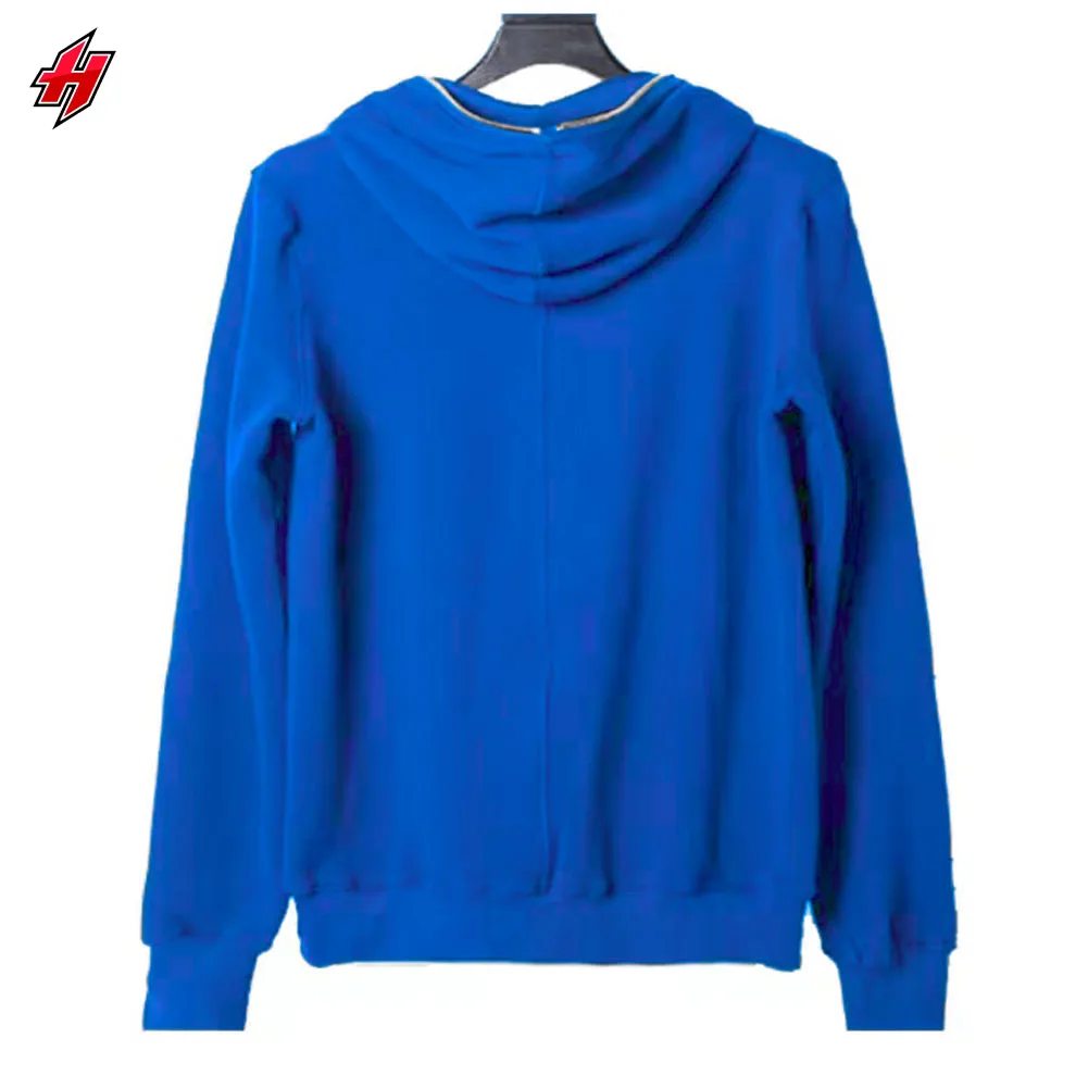 Оптовая продажа Высококачественная синяя хлопковая толстовка с надписью во французском махровом стиле со стразами Мужская на молнии