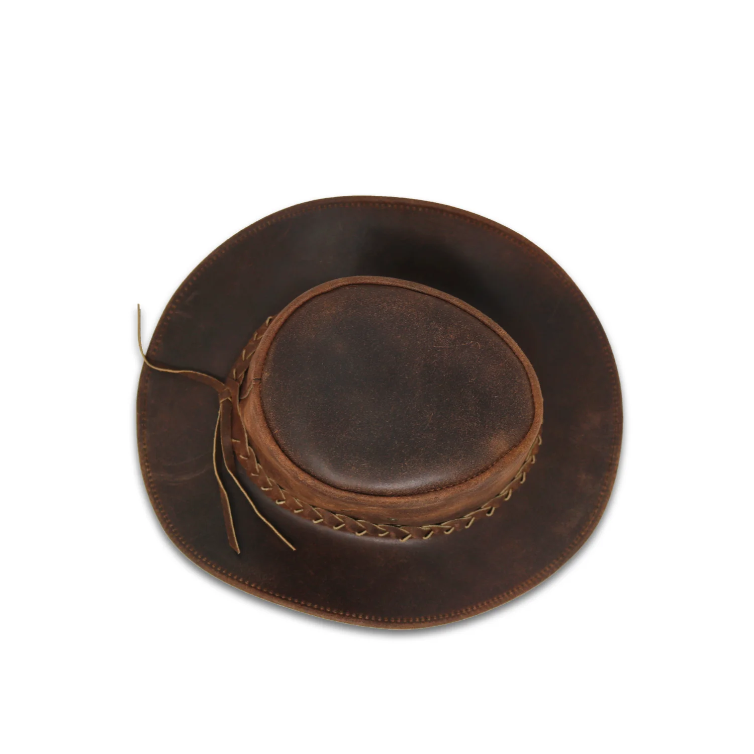 Vintage Brown Western Aussie Style Real Crazy Horse Leather Cowboy Bush Hat with Chin Strap Finest Quality