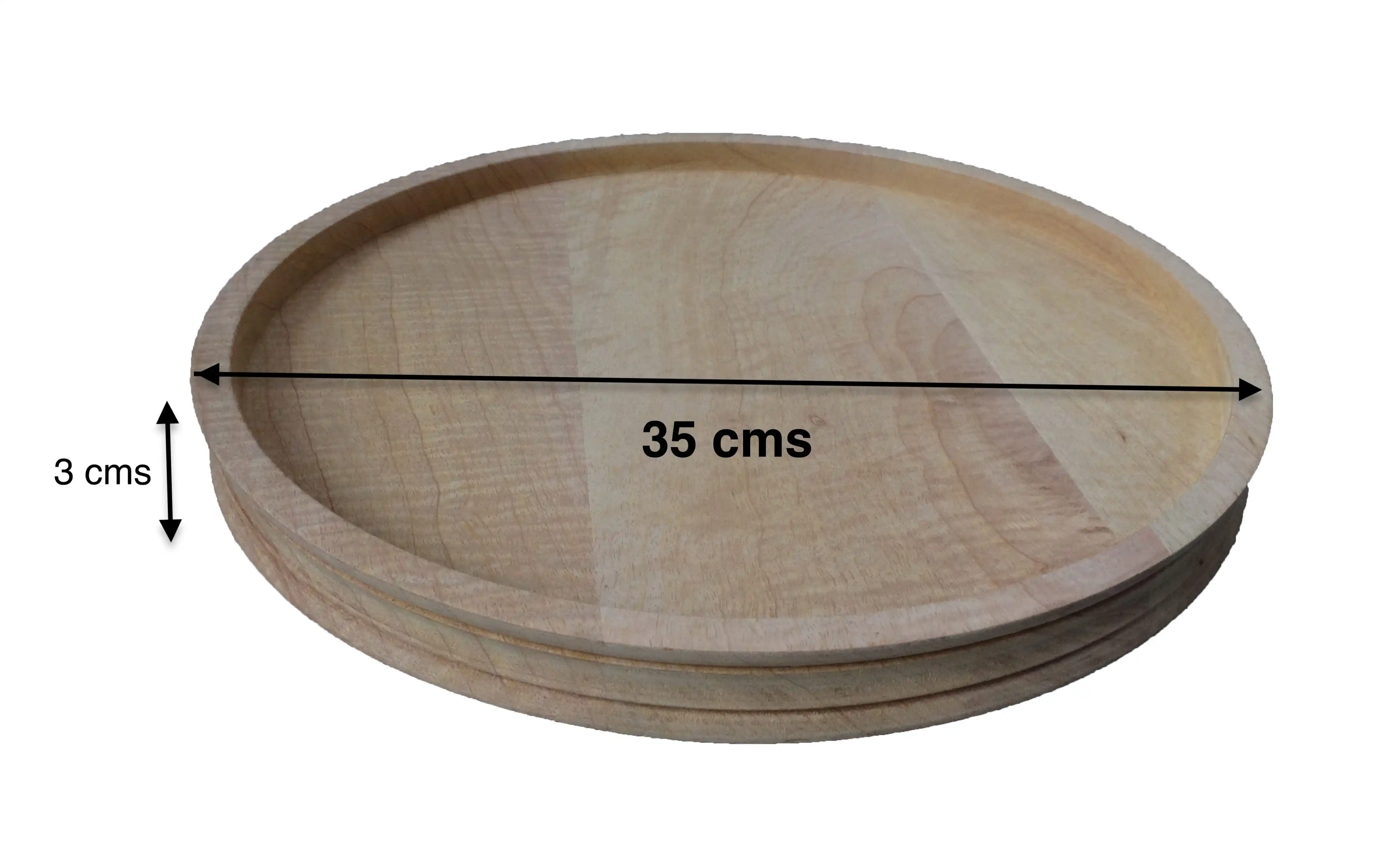 Mango Wood 35 x 35 x 3 CMS Large Round Ottoman Tray for Serving Coffee Food in Restaurant Home Party Drinks Supplies Wood Tray