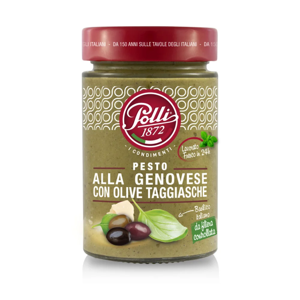 Top quality pesto alla genovese with Italian taggiasche olives 190g pasta sauce glass mason jars for export