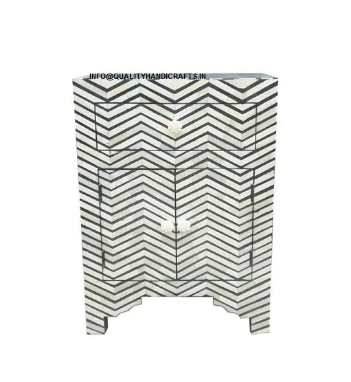 Quality Handicrafts Bone Inlay Bedside  Floral Two Drawer Bedside Bone Inlay nightstand Blue End Table Living room Furniture