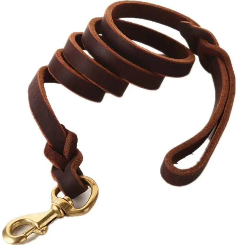 Personalized Genuine Leather Walking Training Leads for German Shepherd Dog Solid Pattern Leather Dog Leash and Collar