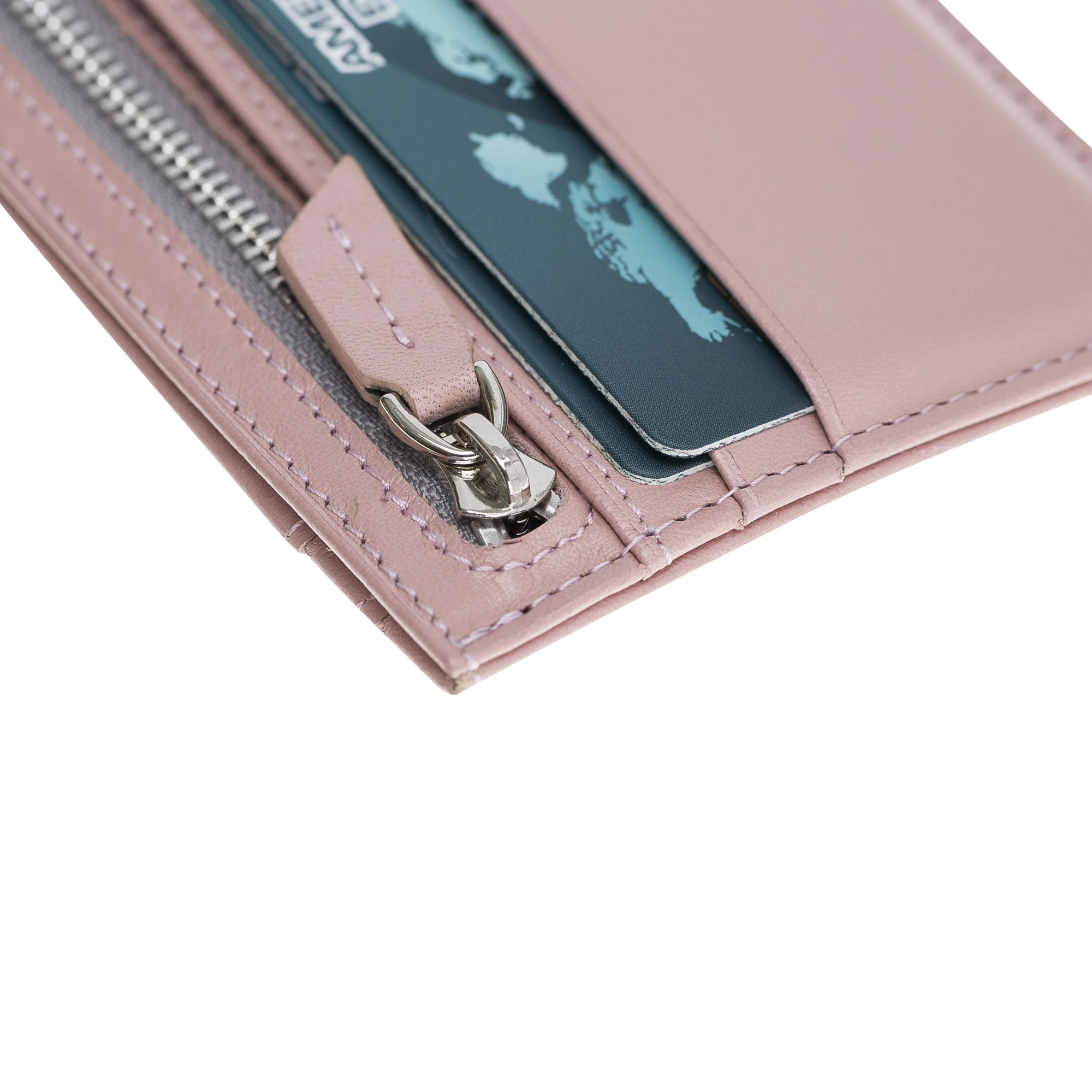 Nude Pink Premium  Genuine Leather  Zip Card Holder