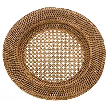 Natural Rattan Round Charger Plate with Pattern from Vietnam Handmade Woven Charger Plate for Wholesale 2021