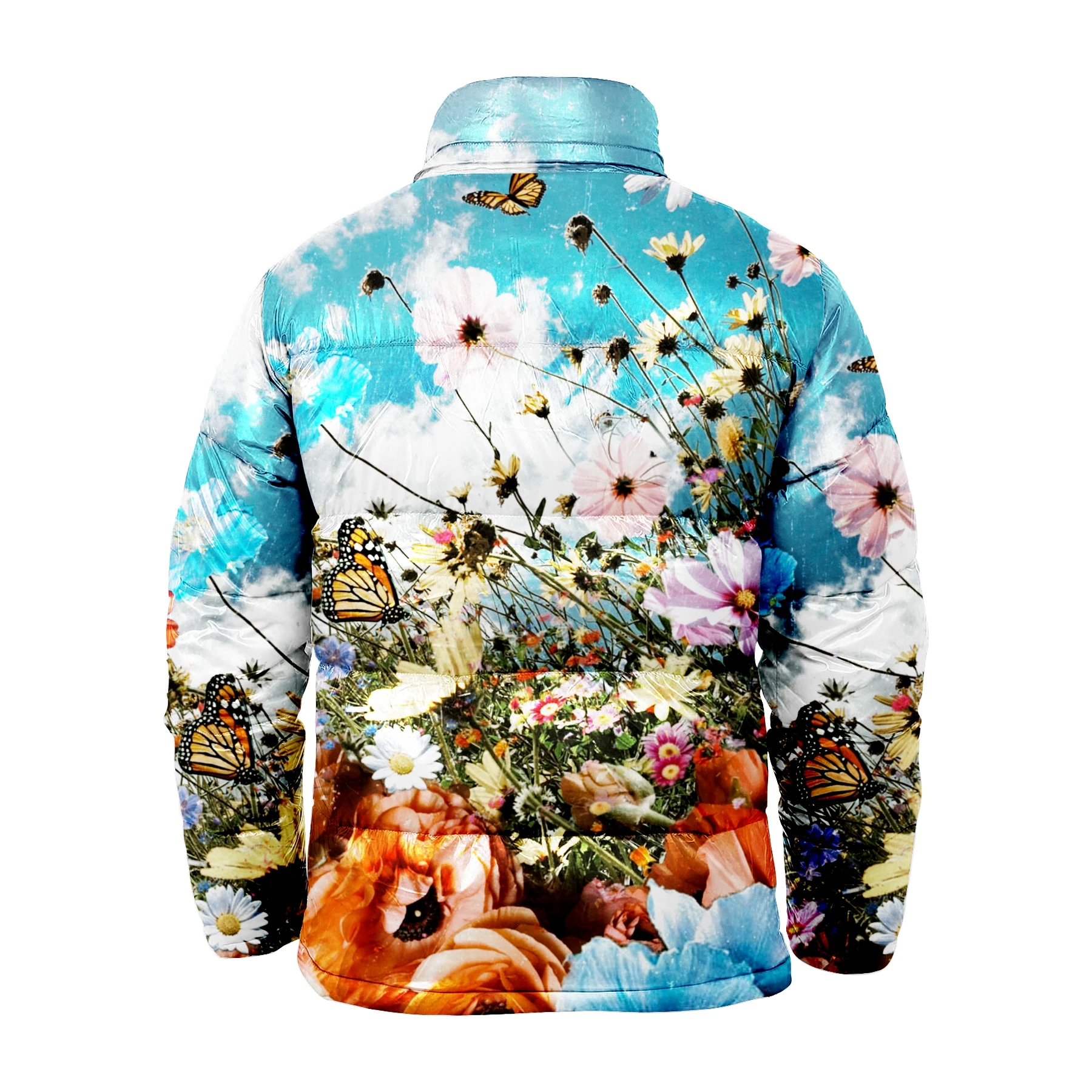 Wholesale Customized Sublimation Mens beautiful flowers plants Puffer Jackets